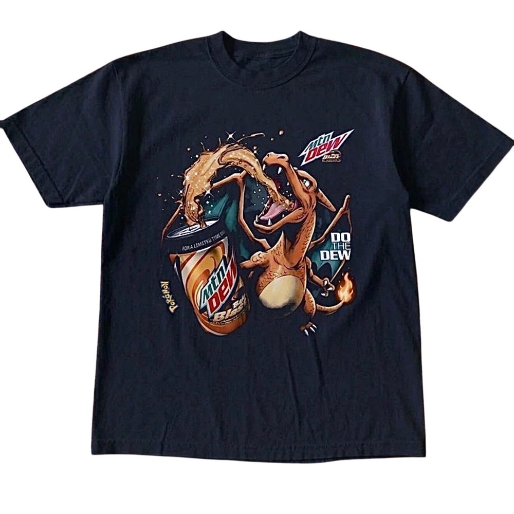 Gildan Pokemon Charizard Mountain Dew Tee Unisex Small Black Excellent Graphic